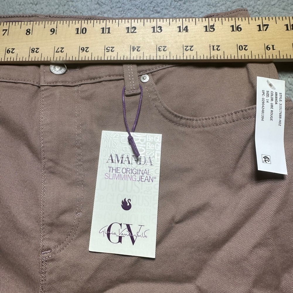 Gloria Vanderbilt Amanda Slimming Jeans Ube Rouge High Rise Tapered Size 14 NEW - Picture 3 of 13